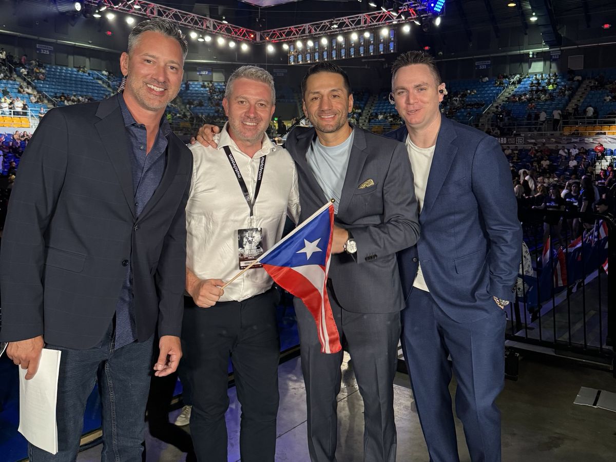 Talent team on the ringside set at a fight night in Puerto Rico